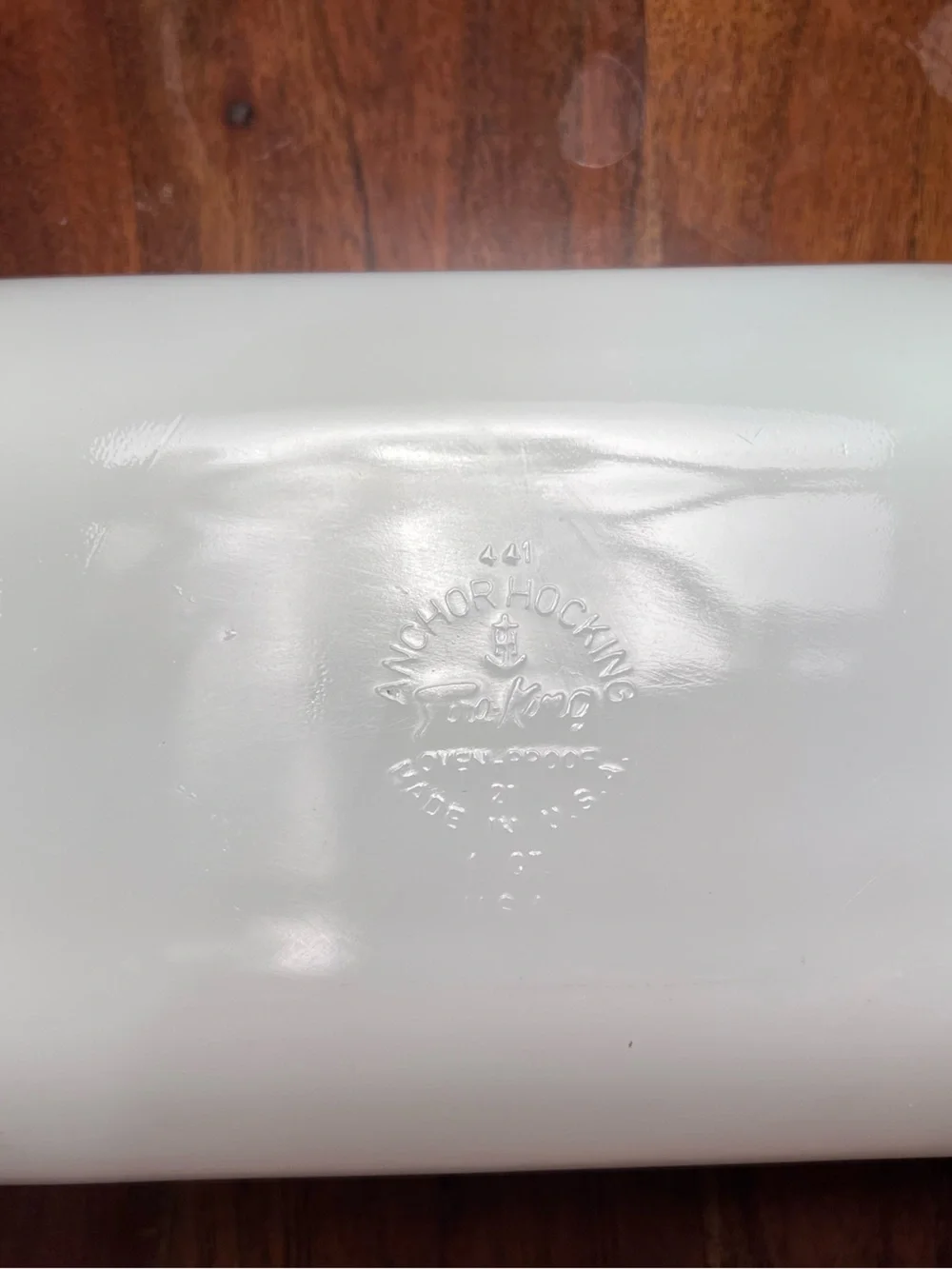 Vintage Fire-King Fruit Harvest #441 1 Qt Milk Glass Casserole Loaf Pan USA